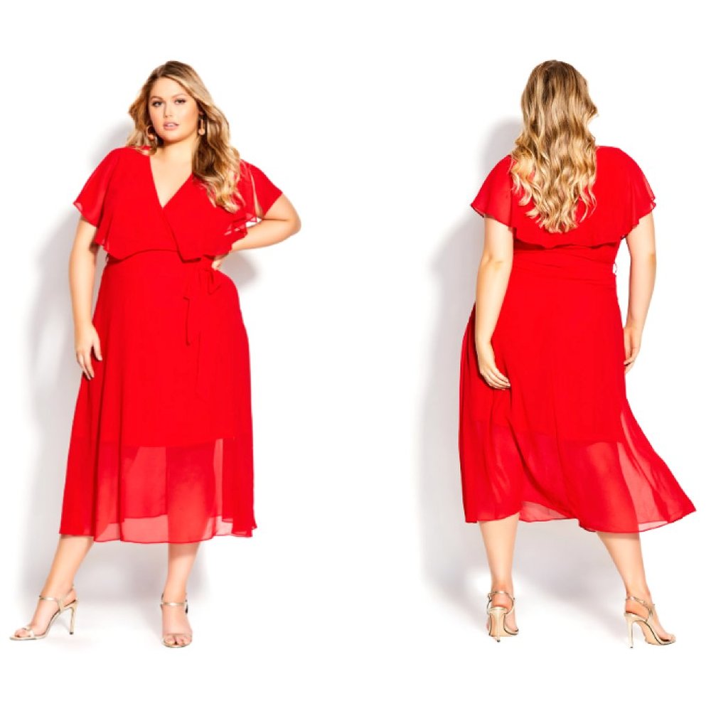 NWT City Chic Dress Softly Tied Lipstick Red XXL = 22 = 3X